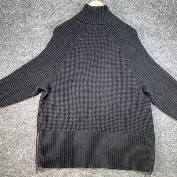 L.L. Bean Waffle Knit Turtleneck Sweater Womens 1X Black Side Zip 521539 - Picture 3 of 11